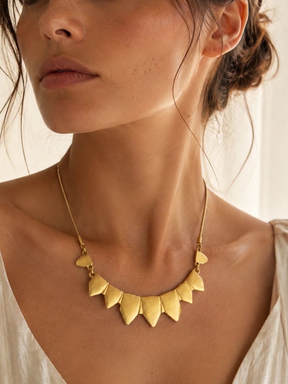 Madewell Egyptian Revival Geometric Gold Tone Bib Statement Necklace 17” Boho